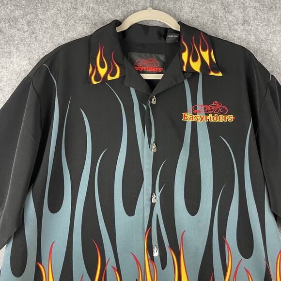 Vintage EasyRiders Shirt Mens Large Flame Button Motorcycle Biker Grunge Y2K - Picture 2 of 14
